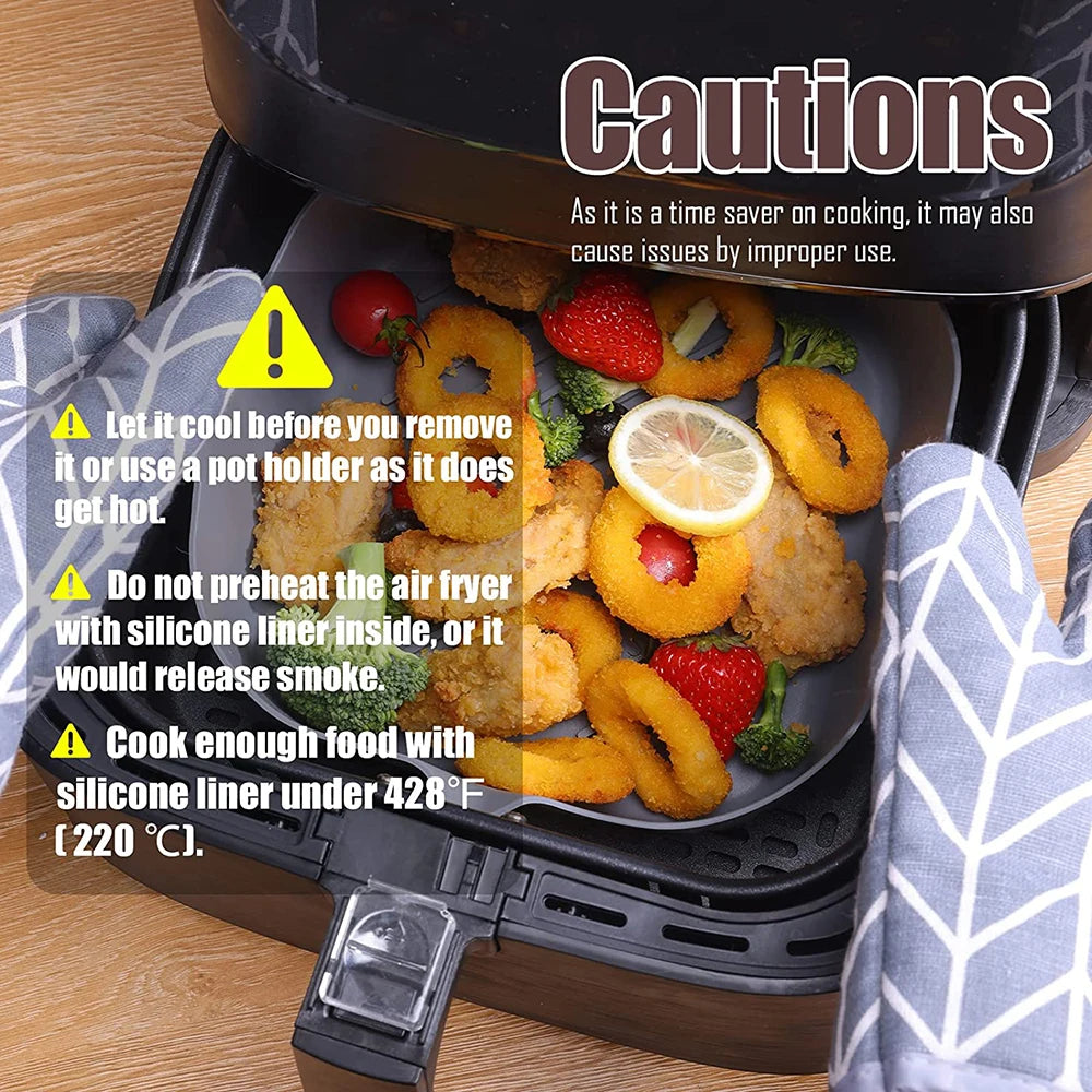 Reusable Air Fryer Silicone Liners Square Non Stick Basket Mat for 4-7QT Air Fryer Oven Microwave Baking Airfryer Accessories