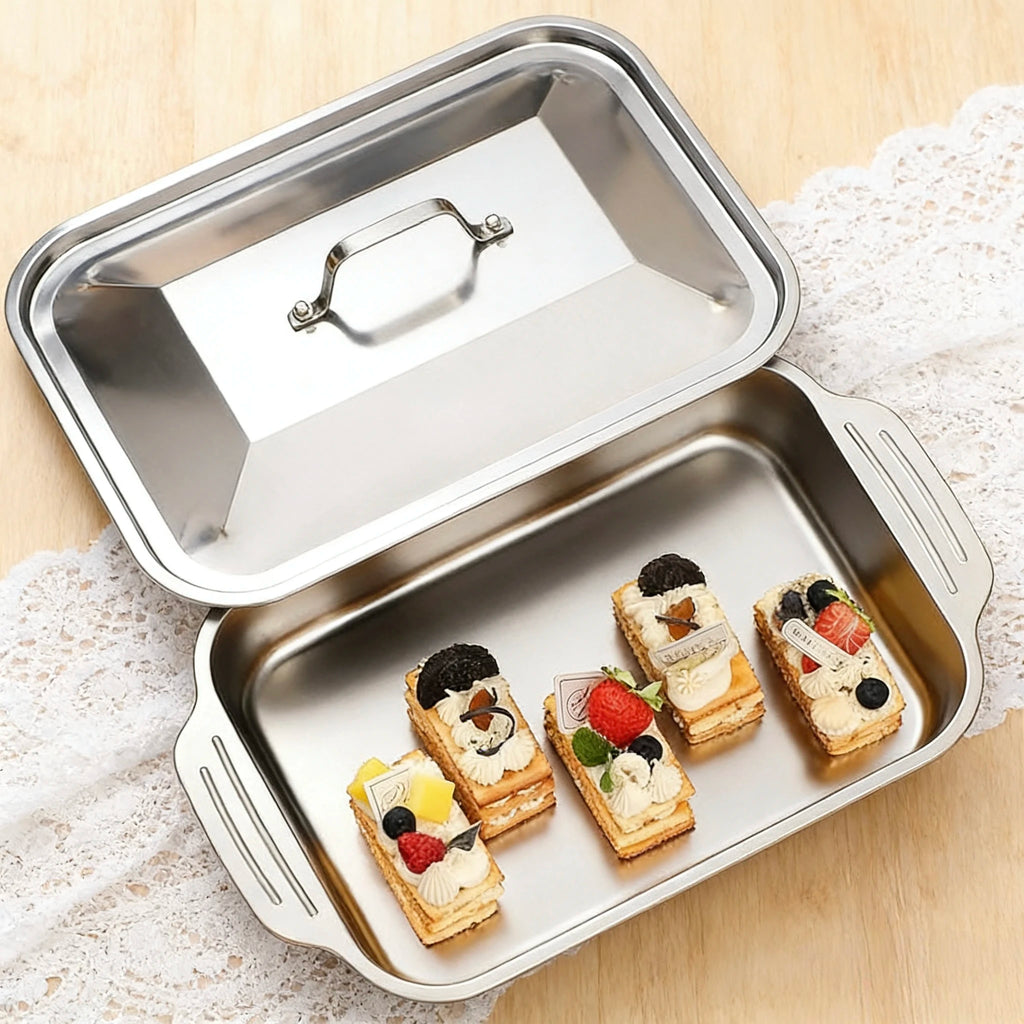 Stainless Steel Baking Pan with Lid & Handles, Deep Roaster for Oven, Lasagna/Fish/Casserole Dish for Family Meals