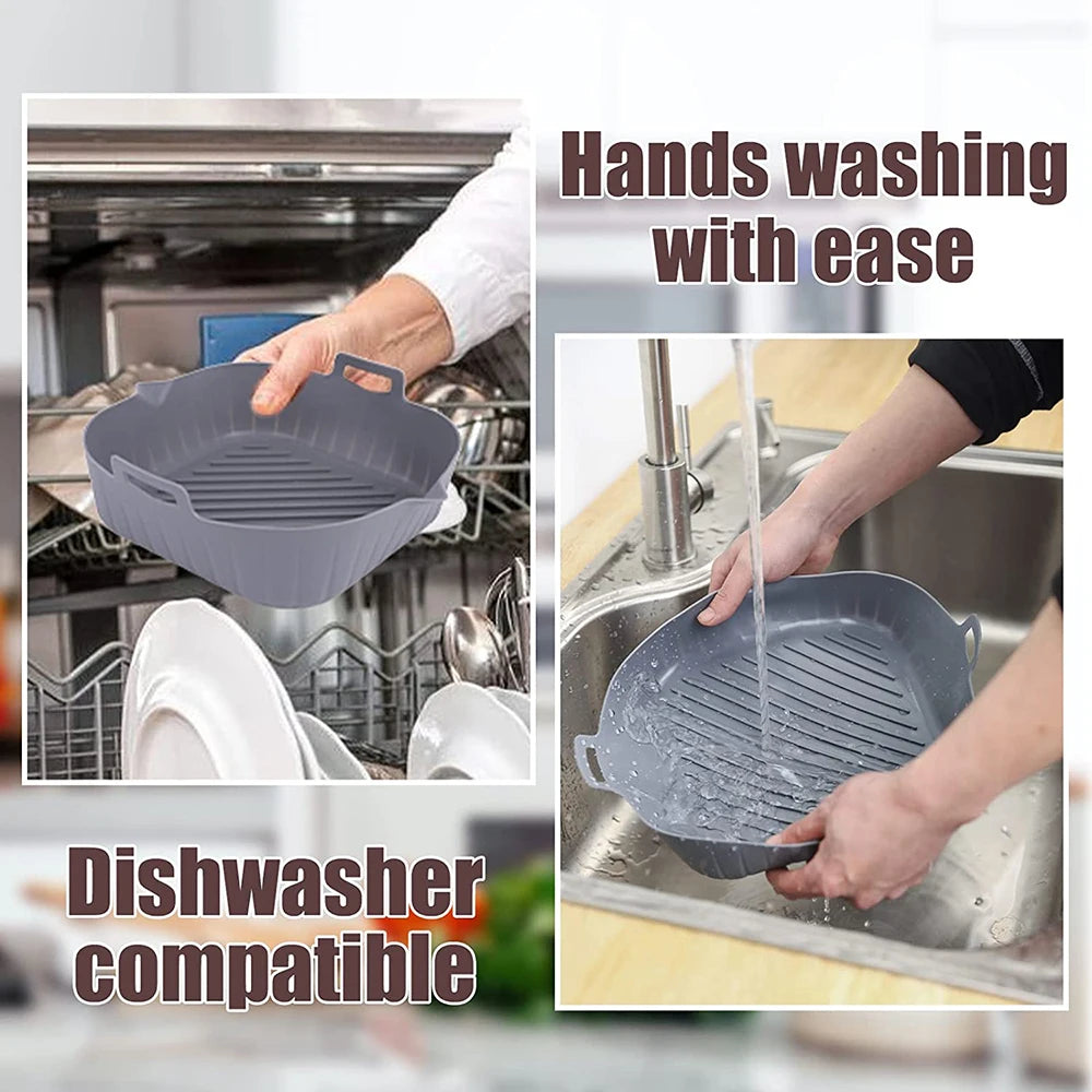 Reusable Air Fryer Silicone Liners Square Non Stick Basket Mat for 4-7QT Air Fryer Oven Microwave Baking Airfryer Accessories